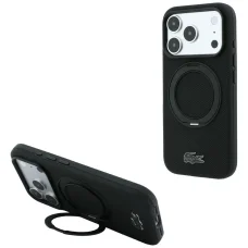 iPhone 18 Pro Max / 17 Pro Max fekete Lacoste Petit Pique with Ring Stand MagSafe hátlap tok