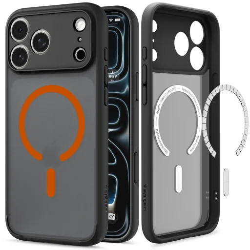 iPhone 18 Pro Max / 17 Pro Max matné čierno-oranžové ochranné puzdro Spigen Ultra Hybrid MagSafe - 1