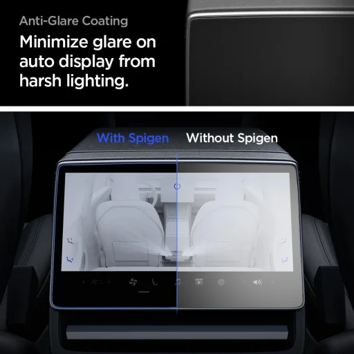 Tesla Model Y / Model 3 Átlátszó Spigen Glas.tR Slim matt hátsó tükröződésmentes edzett üveg kijelzővédő - 4