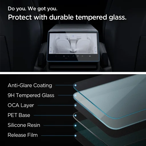 Tesla Model Y / Model 3 Átlátszó Spigen Glas.tR Slim matt hátsó tükröződésmentes edzett üveg kijelzővédő - 7