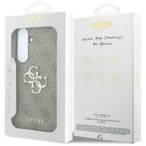 Guess Leather 4G zadný kryt s kovovým logom pre Samsung Galaxy S26 FE, hnedý - 8
