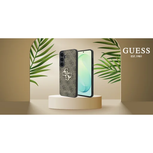 Guess Leather 4G zadný kryt s kovovým logom pre Samsung Galaxy S26 FE, hnedý - 9