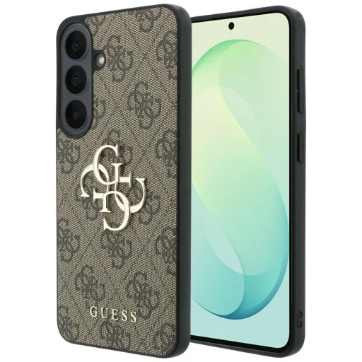 Guess Leather 4G zadný kryt s kovovým logom pre Samsung Galaxy S26 FE, hnedý - 1