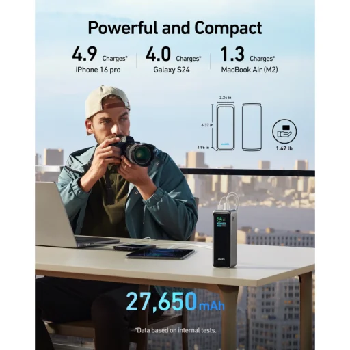Anker Prime 27650 mAh 250W prenosná externá batéria (powerbank), s rýchlym nabíjaním PD a QC, čierna (A1340012) - 4