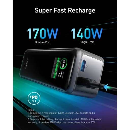 Anker Prime 27650 mAh 250W prenosná externá batéria (powerbank), s rýchlym nabíjaním PD a QC, čierna (A1340012) - 5