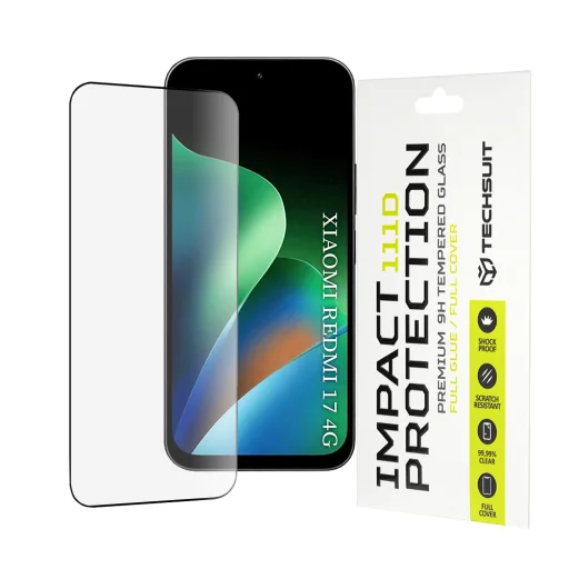 Xiaomi Redmi 17 4G / 5G fekete Techsuit 111D teljes lefedettségű edzett üveg kijelzővédő fólia - 1