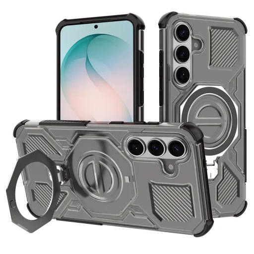 Ochranný kryt Techsuit Carbon Shield PRO pre Samsung Galaxy S26 Plus, dymovo čierny, s prsteňom - 1