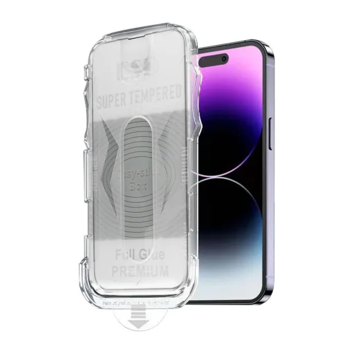 Apple iPhone 17 Pro / 18 Pro Full Glue tvrdené sklo s čiernym rámom a inštalačným rámčekom Easy-Stick - 3