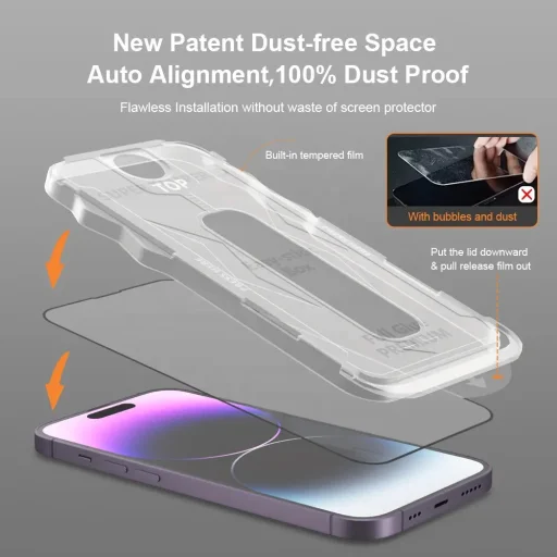 Apple iPhone 17 Pro / 18 Pro Full Glue tvrdené sklo s čiernym rámom a inštalačným rámčekom Easy-Stick - 5