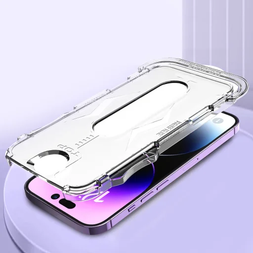 Apple iPhone 17 Pro / 18 Pro Full Glue tvrdené sklo s čiernym rámom a inštalačným rámčekom Easy-Stick - 7
