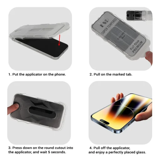 Apple iPhone 17 Pro / 18 Pro Full Glue tvrdené sklo s čiernym rámom a inštalačným rámčekom Easy-Stick - 9