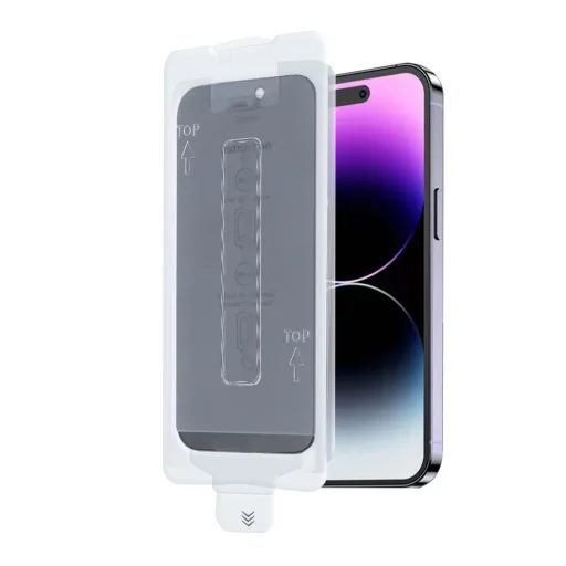 iPhone 17 Pro Max / 18 Pro Max čierne privacy tvrdené sklo s inštalačným rámikom Easy-Stick - 3