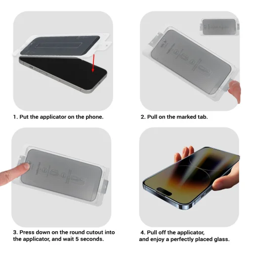 iPhone 17 Pro Max / 18 Pro Max čierne privacy tvrdené sklo s inštalačným rámikom Easy-Stick - 4