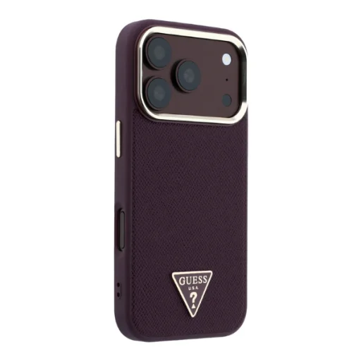 iPhone 18 Pro / 17 Pro burgundské Guess puzdro so zrnitou textúrou a trojuholníkovým logom MagSafe - 10