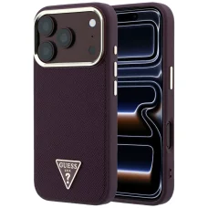 iPhone 18 Pro / 17 Pro burgundské Guess puzdro so zrnitou textúrou a trojuholníkovým logom MagSafe