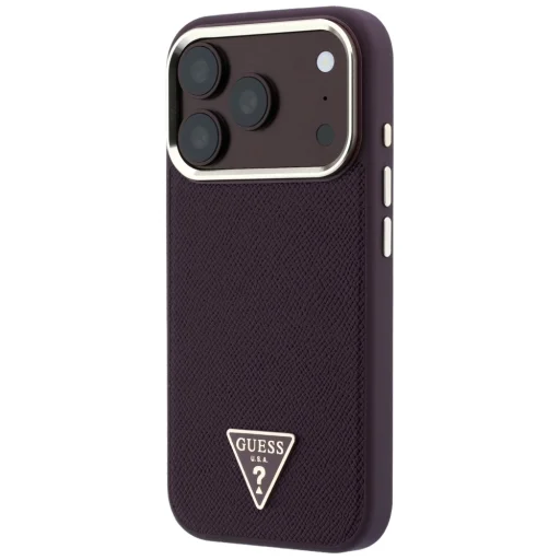 iPhone 18 Pro / 17 Pro burgundské Guess puzdro so zrnitou textúrou a trojuholníkovým logom MagSafe - 2