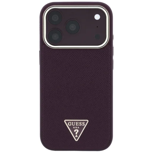 iPhone 18 Pro / 17 Pro burgundské Guess puzdro so zrnitou textúrou a trojuholníkovým logom MagSafe - 3