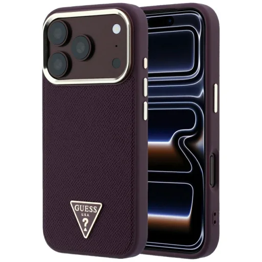 iPhone 18 Pro / 17 Pro burgundské Guess puzdro so zrnitou textúrou a trojuholníkovým logom MagSafe - 1