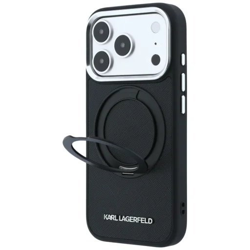 iPhone 18 Pro čierny Karl Lagerfeld PU Saffiano Ring Stand MagSafe kryt - 2