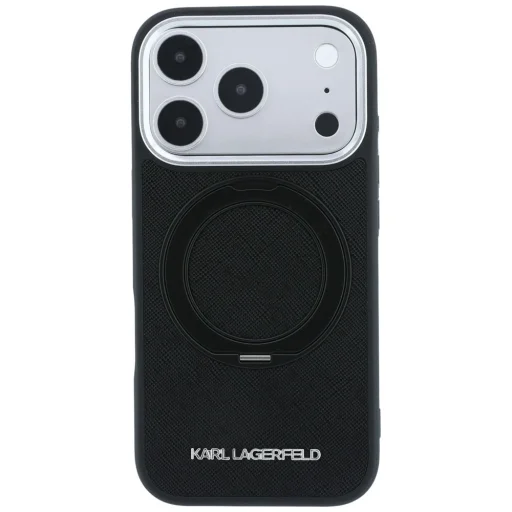 iPhone 18 Pro čierny Karl Lagerfeld PU Saffiano Ring Stand MagSafe kryt - 3