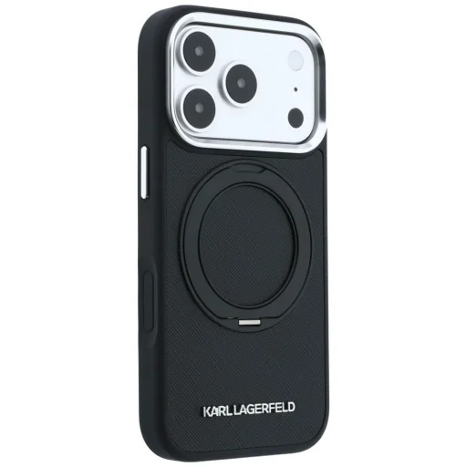 iPhone 18 Pro čierny Karl Lagerfeld PU Saffiano Ring Stand MagSafe kryt - 4