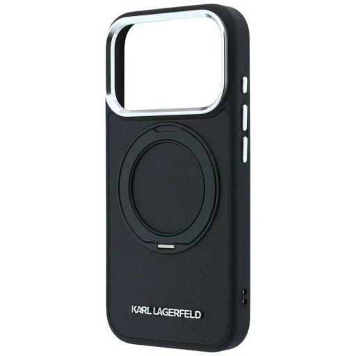iPhone 18 Pro čierny Karl Lagerfeld PU Saffiano Ring Stand MagSafe kryt - 6