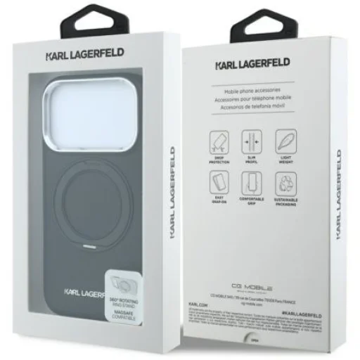 iPhone 18 Pro čierny Karl Lagerfeld PU Saffiano Ring Stand MagSafe kryt - 8