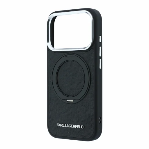 iPhone 18 Pro fekete Karl Lagerfeld PU Saffiano Ring Stand MagSafe tok - 5