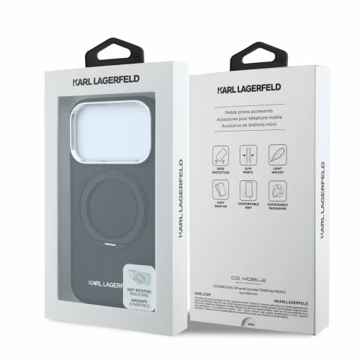iPhone 18 Pro fekete Karl Lagerfeld PU Saffiano Ring Stand MagSafe tok - 7