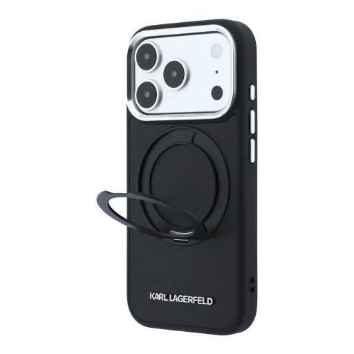 iPhone 18 Pro fekete Karl Lagerfeld PU Saffiano Ring Stand MagSafe tok - 2