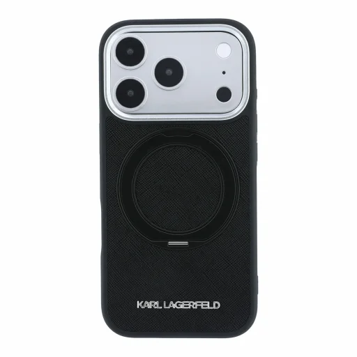 iPhone 18 Pro fekete Karl Lagerfeld PU Saffiano Ring Stand MagSafe tok - 3