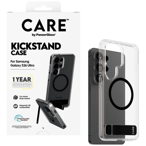 Samsung Galaxy S26 Ultra CARE by PanzerGlass Urban Explorer tok, átlátszó, fekete kitámasztóval - 5