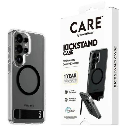 Samsung Galaxy S26 Ultra CARE by PanzerGlass Urban Explorer tok, átlátszó, fekete kitámasztóval - 6