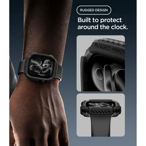  Apple Watch 12 (42 mm) matt fekete Spigen Rugged Armor védőtok - 5