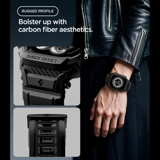  Apple Watch 12 (46 mm) matt fekete Spigen Rugged Armor Pro szíj beépített tokkal - 6
