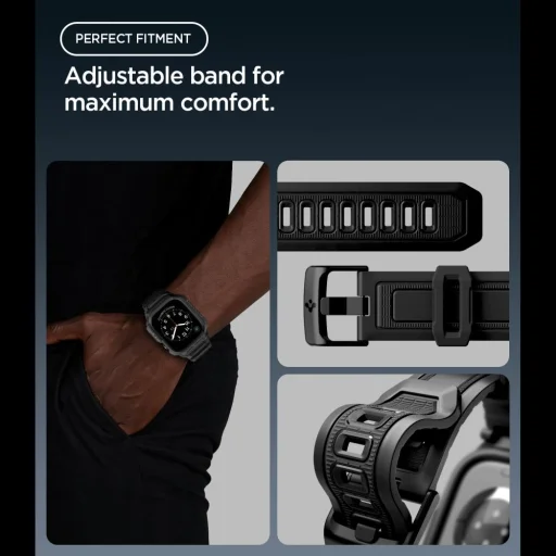  Apple Watch 12 (46 mm) matt fekete Spigen Rugged Armor Pro szíj beépített tokkal - 8