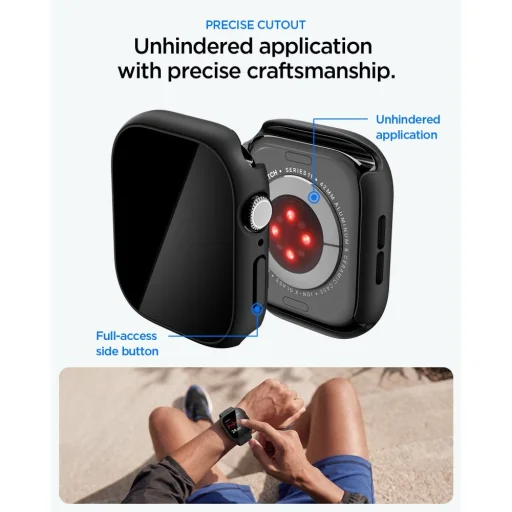 Apple Watch 10 / 11 (42 mm) Black Spigen Thin Fit 360 tok üvegfóliával - 7