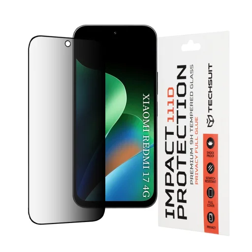 Xiaomi Redmi 17 4G / Redmi 17 5G Techsuit 111D Privacy Full Glue ochranné tvrdené sklo s čiernym rámom - 1