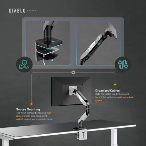 Diablo RGB X-Arm LED RGB stolné rameno na monitor 17" – 49", sivo-čierne - 4