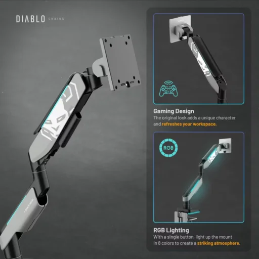 Diablo RGB X-Arm LED RGB stolné rameno na monitor 17" – 49", sivo-čierne - 5