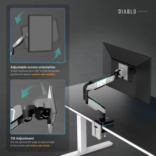 Diablo RGB X-Arm LED RGB stolné rameno na monitor 17" – 49", sivo-čierne - 6