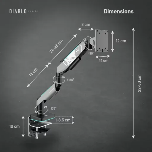 Diablo RGB X-Arm LED RGB stolné rameno na monitor 17" – 49", sivo-čierne - 9