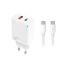 Maxlife MXTC-09-45AC GaN sieťová rýchlonabíjačka 45W, s portom USB-C a USB-A, s 2 m káblom USB-C, biela
