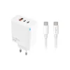 Maxlife MXTC-09 sieťová rýchlonabíjačka 65W, 2x USB-C a 1x USB-A, biela + 2 m kábel USB-C – USB-C (100W) thumbnail