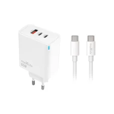 Maxlife MXTC-09 sieťová rýchlonabíjačka 65W, 2x USB-C a 1x USB-A, biela + 2 m kábel USB-C – USB-C (100W)