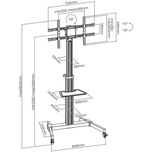 STELL SOS 4050 PROFI TV padlóállvány 37–86", ezüst - 10