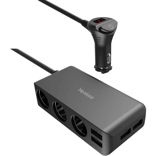YENKEE YAC 450 autós töltőadapter 4x USB-A és 3x 12 V kimenettel, LED-kijelzővel, 100 cm kábellel - 4