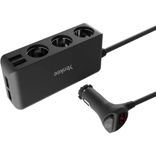 YENKEE YAC 450 autós töltőadapter 4x USB-A és 3x 12 V kimenettel, LED-kijelzővel, 100 cm kábellel - 5
