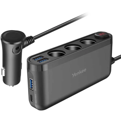 YENKEE YAC 470 autós töltőadapter 3x USB-A QC, USB-C PD és 3x 12 V kimenettel - 4