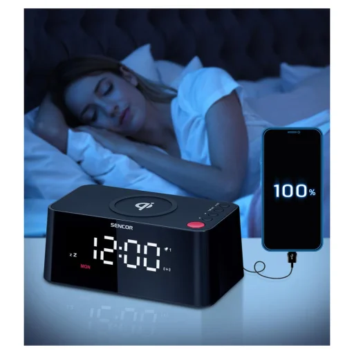 SENCOR SDC 7600 Qi digitális ébresztőóra vezeték nélküli 10 W gyorstöltővel - 5